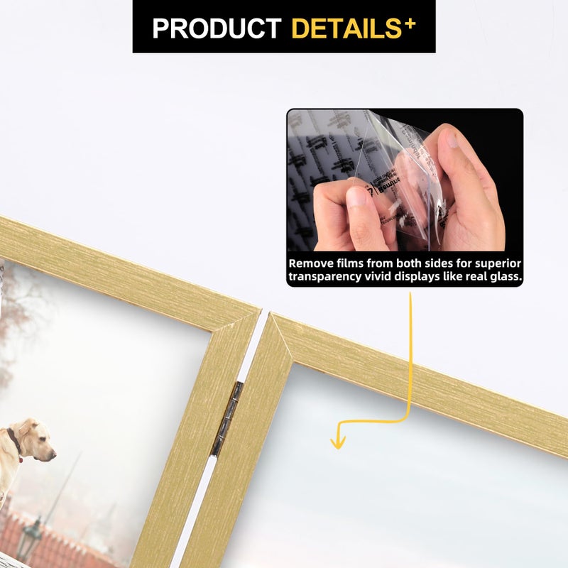 Forev 8x10 Double Picture Frame Wooden Hinged Photo Frame Definition Glass Stand Vertically on Desktop or Tabletop Gold - Image 4